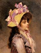unknow artist Portrait Of A Lady In Pink Ribbons oil painting on canvas